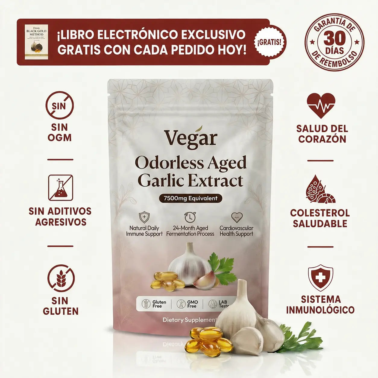 Extracto de ajo madurado - Cápsulas blandas inodoras de 7500 mg