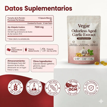 Extracto de ajo madurado - Cápsulas blandas inodoras de 7500 mg