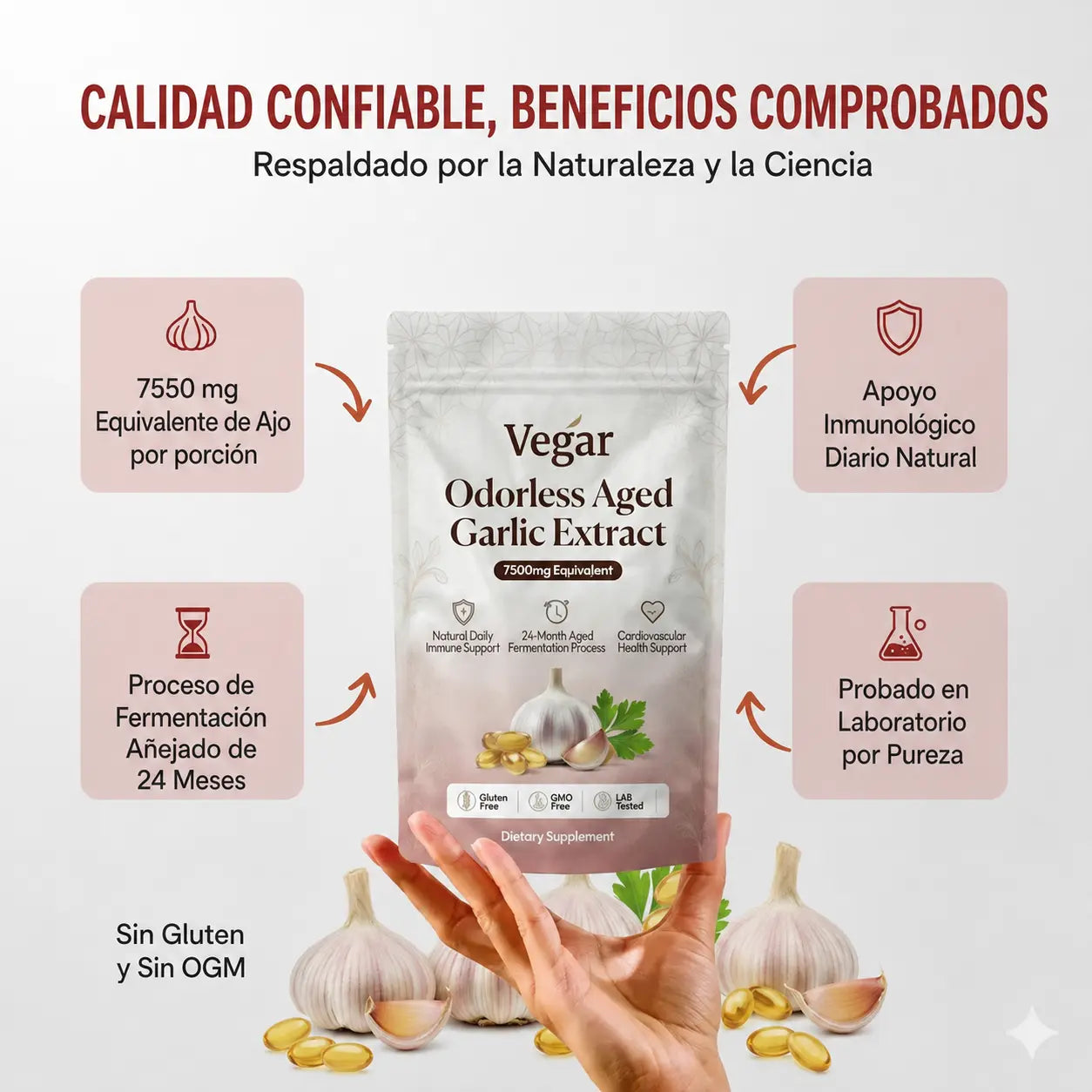 Extracto de ajo madurado - Cápsulas blandas inodoras de 7500 mg
