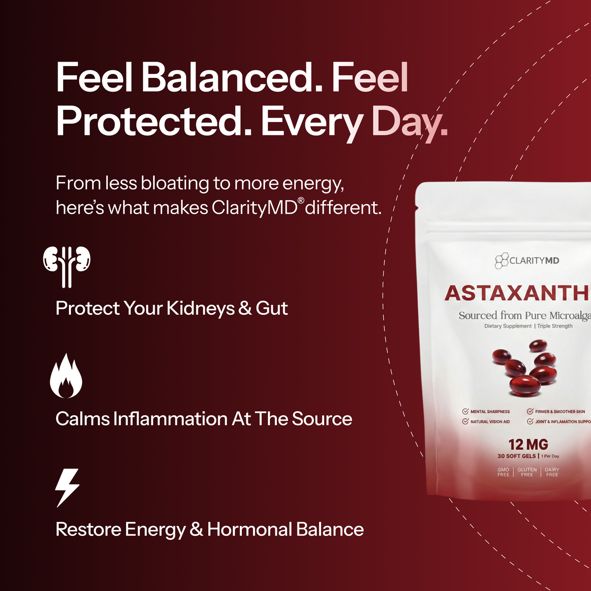 ClarityMD Astaxanthin – Combate Naturalmente el Estrés Oxidativo para Restaurar el Equilibrio por Dentro y por Fuera